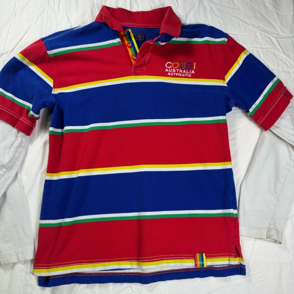 COOGI Red and Blue Striped Polo Shirt with Embroidered Detail